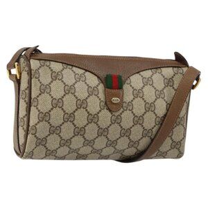 Authentic GUCCI GG Supreme Web Sherry Line Bag PVC Beige Gold 89 02 018
